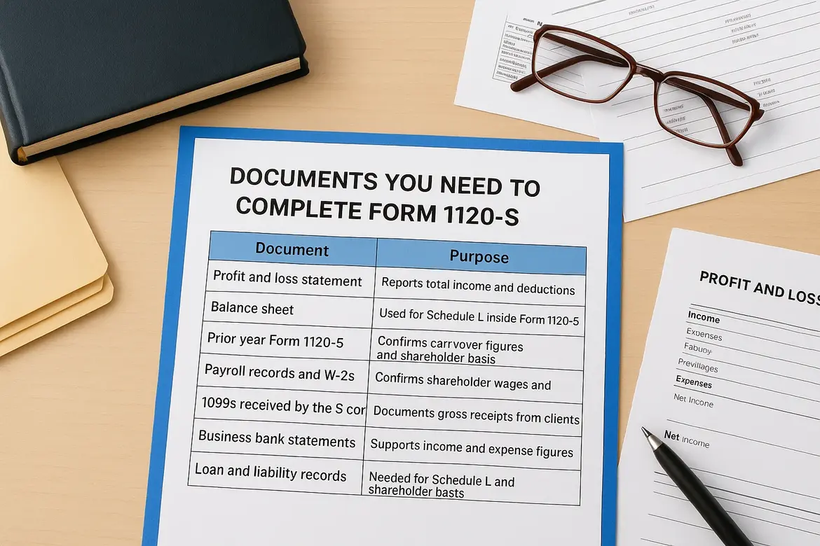 Documents you need to complete Form 1120-S