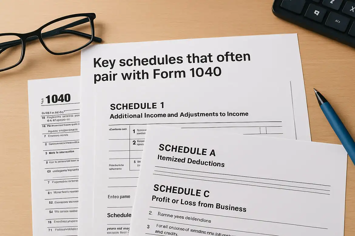 Key schedules that often pair with Form 1040