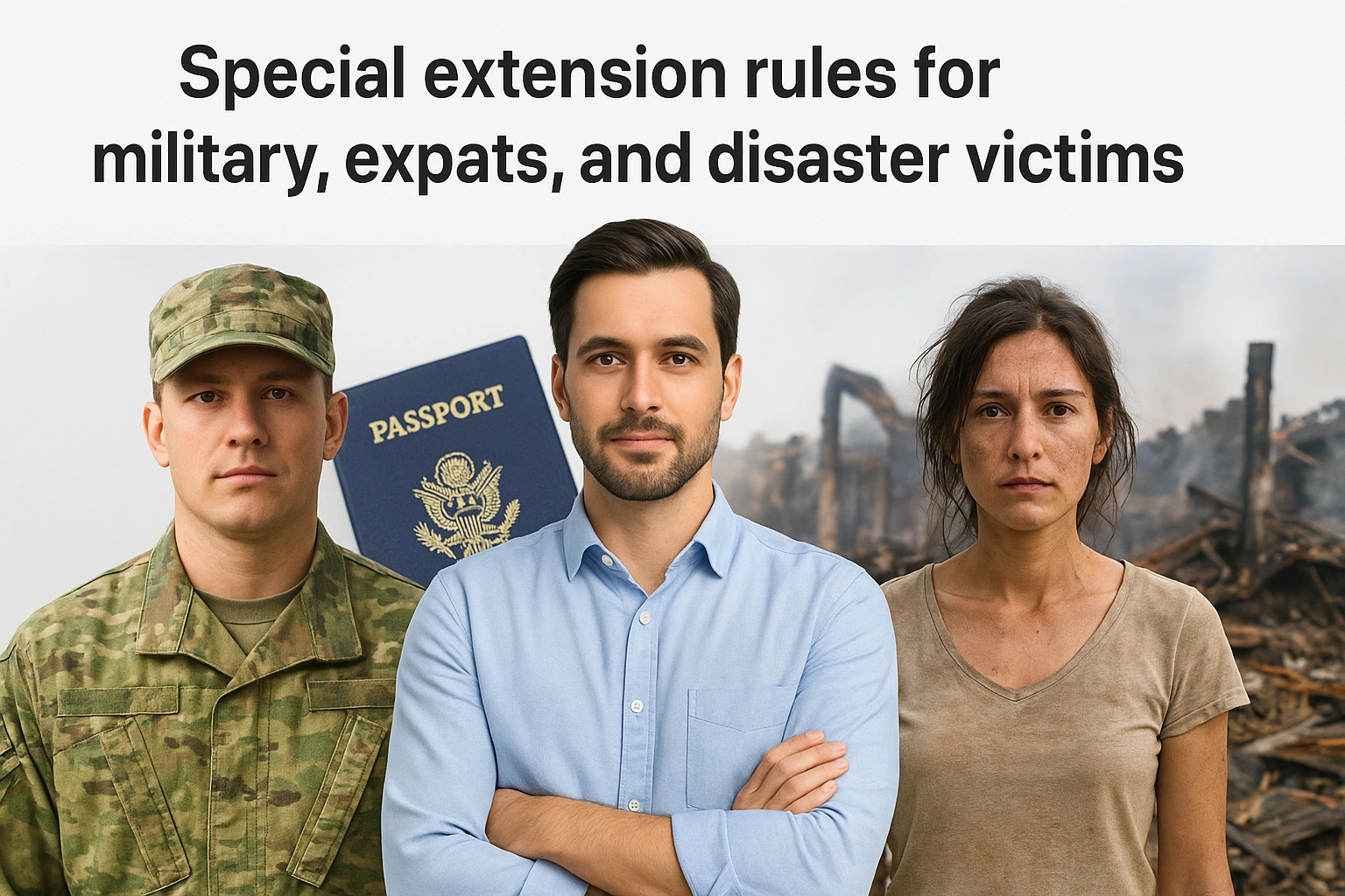 Special extension rules for military, expats, and disaster victims