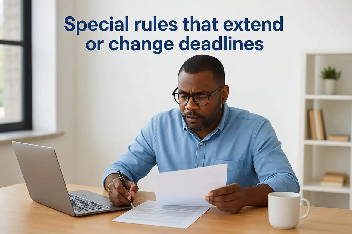 Special rules that extend or change deadlines
